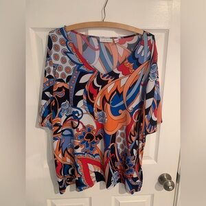 Susan Graver Colorful Abstract V-Neck Blouse